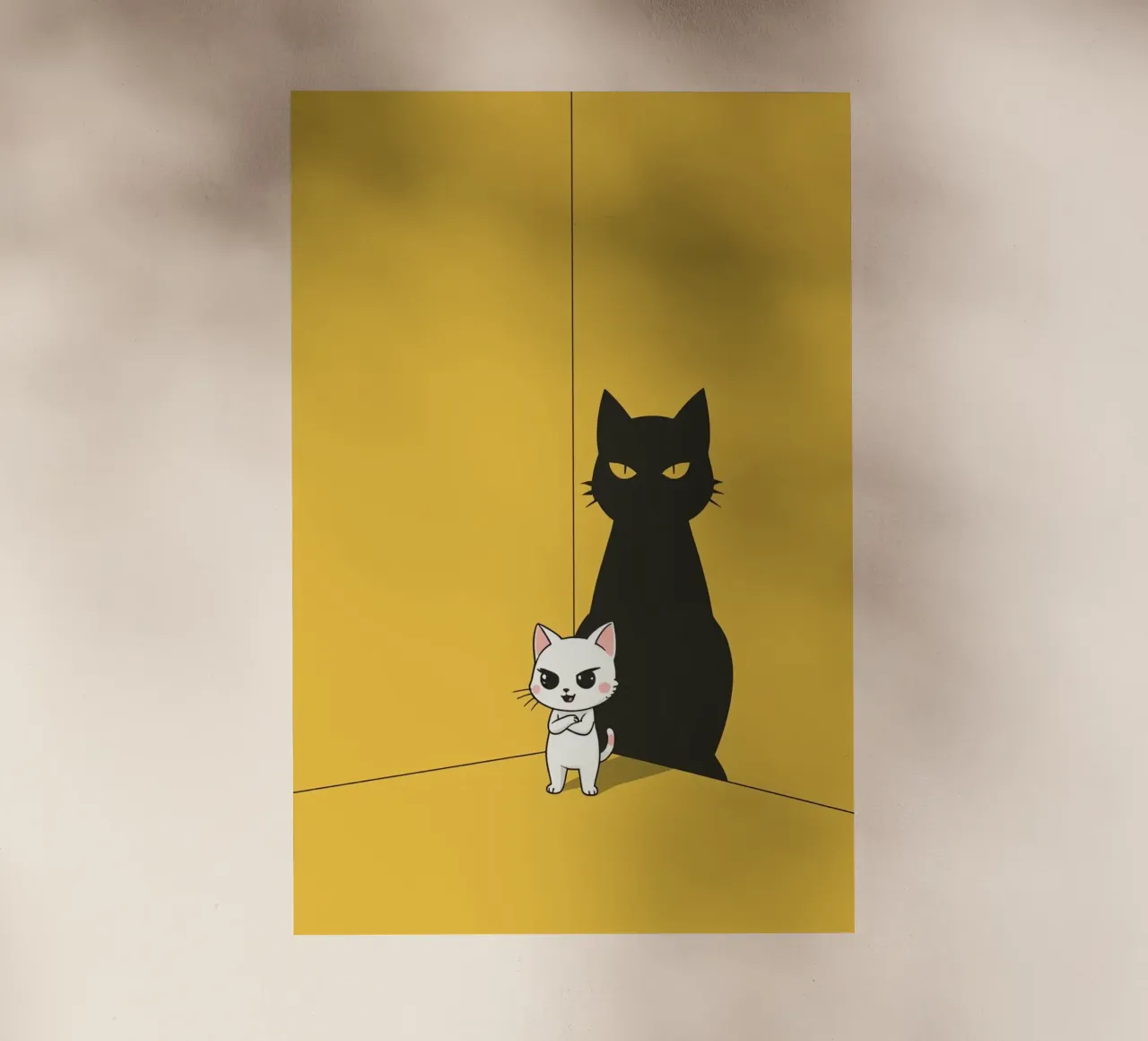 Gatto bianco con ombra nera in un angolo giallo pellicola backlit da DesignDoodle