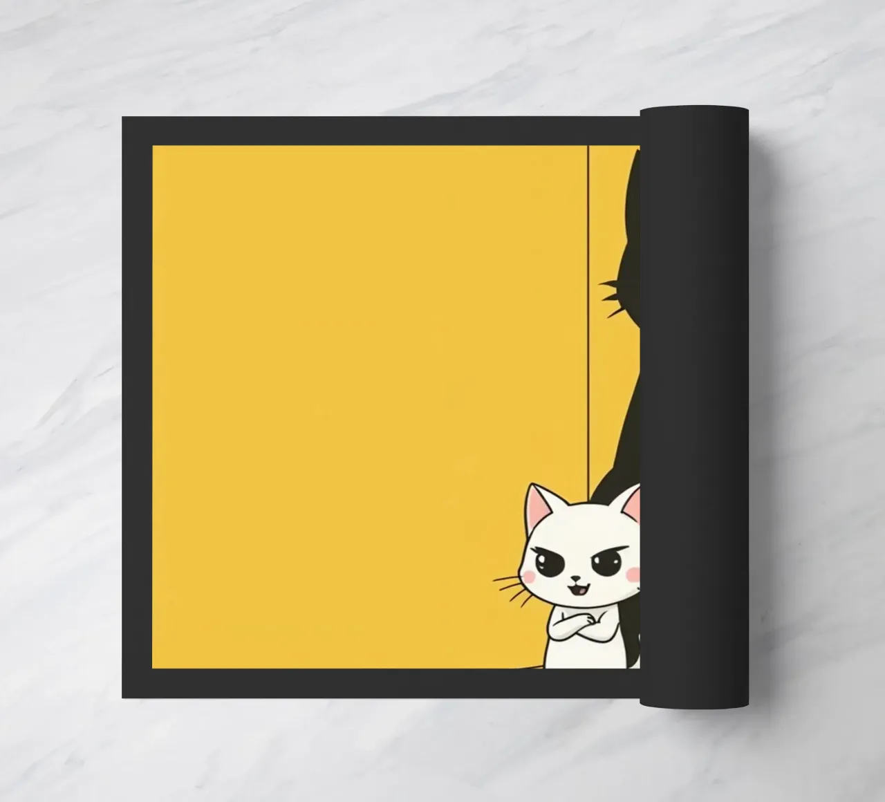 Chat blanc avec ombre noire dans un coin jaune paillasson de DesignDoodle