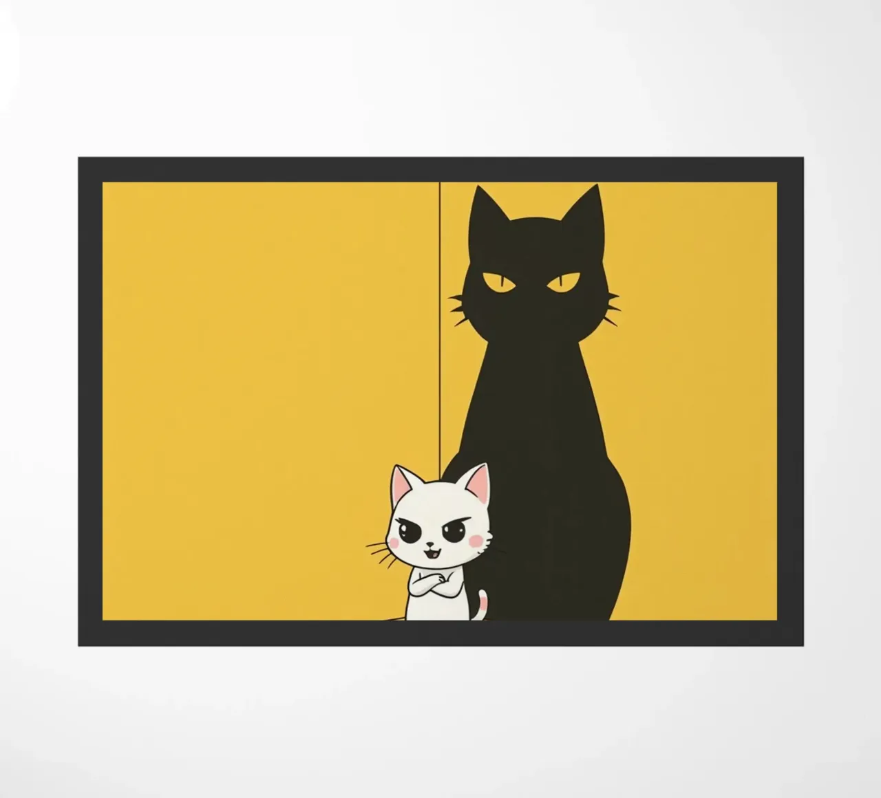 Chat blanc avec ombre noire dans un coin jaune paillasson de DesignDoodle
