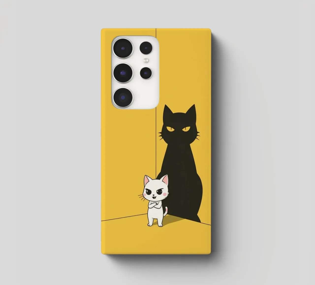 Chat blanc avec ombre noire dans un coin jaune coque samsung de DesignDoodle