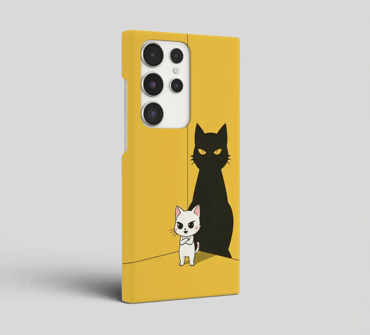 Chat blanc avec ombre noire dans un coin jaune coque samsung de DesignDoodle