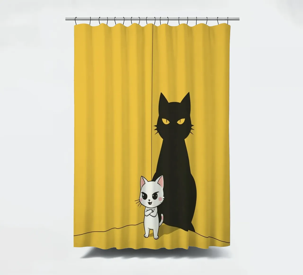 Chat blanc avec ombre noire dans un coin jaune rideau de douche de DesignDoodle