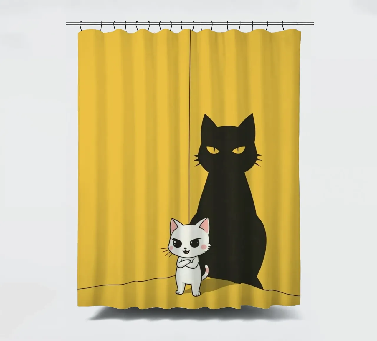 Chat blanc avec ombre noire dans un coin jaune rideau de douche de DesignDoodle
