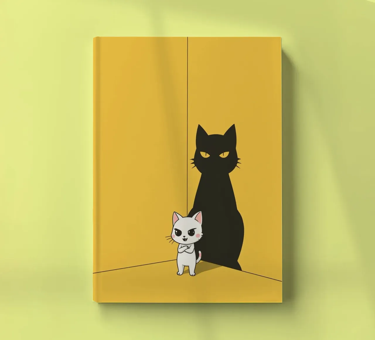 Gatto bianco con ombra nera in un angolo giallo diario da DesignDoodle