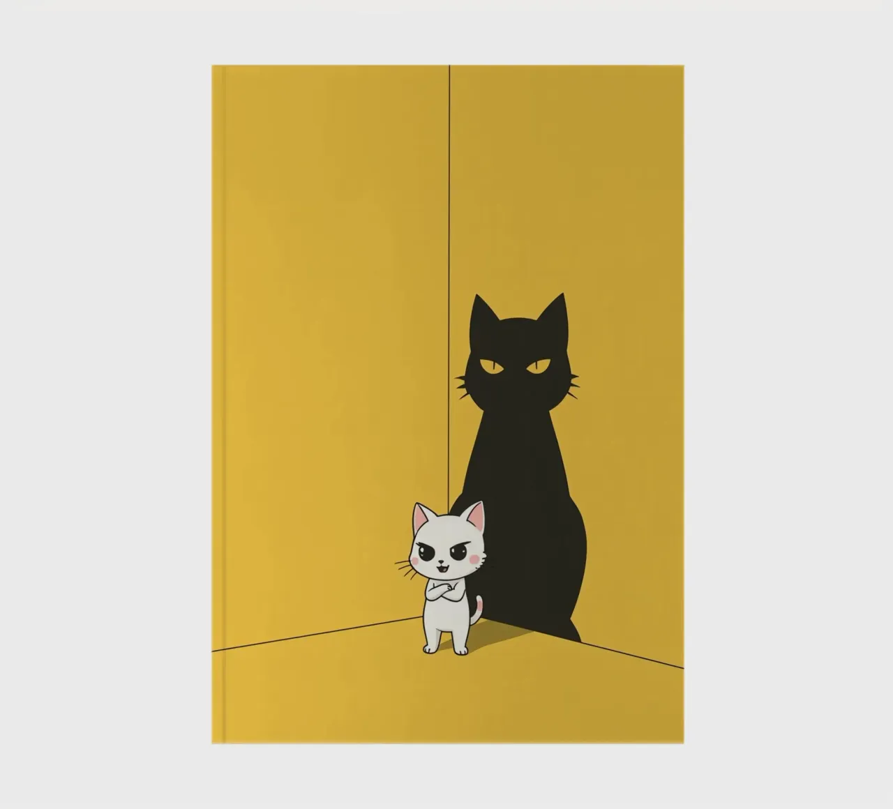 Gatto bianco con ombra nera in un angolo giallo diario da DesignDoodle