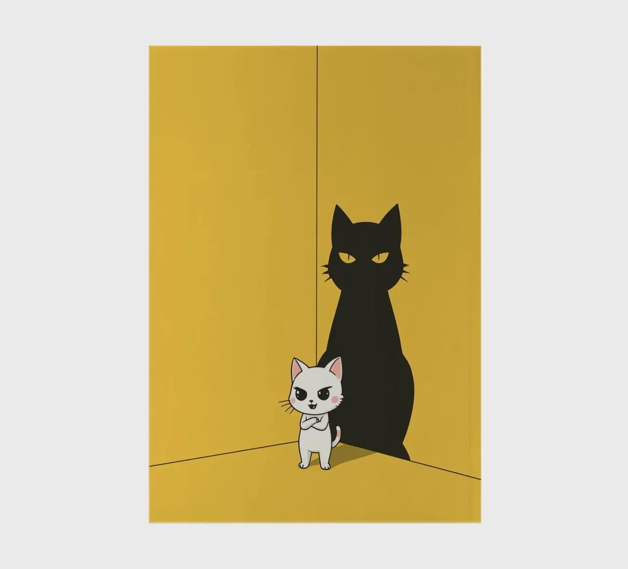 Gatto bianco con ombra nera in un angolo giallo diario da DesignDoodle