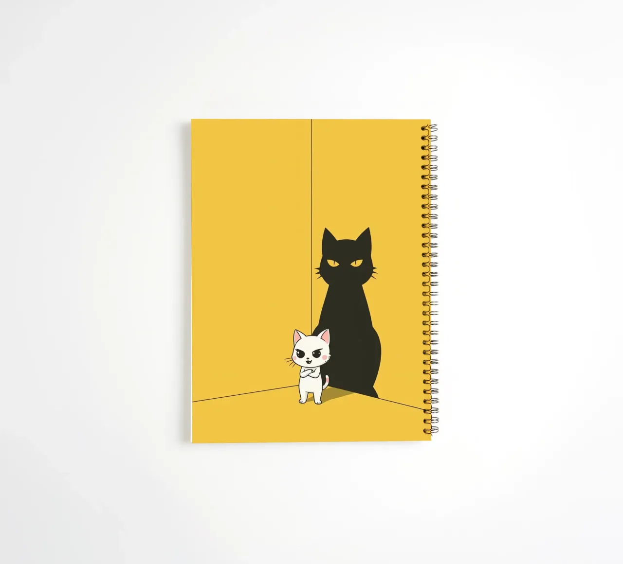 Chat blanc avec ombre noire dans un coin jaune carnet à spirale de DesignDoodle