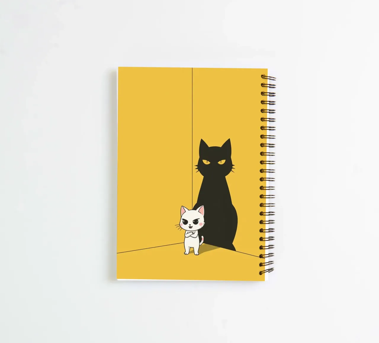 Chat blanc avec ombre noire dans un coin jaune carnet à spirale de DesignDoodle