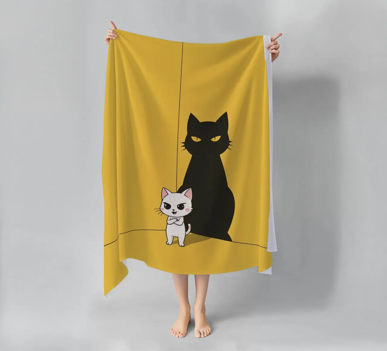 Chat blanc avec ombre noire dans un coin jaune serviette de plage de DesignDoodle