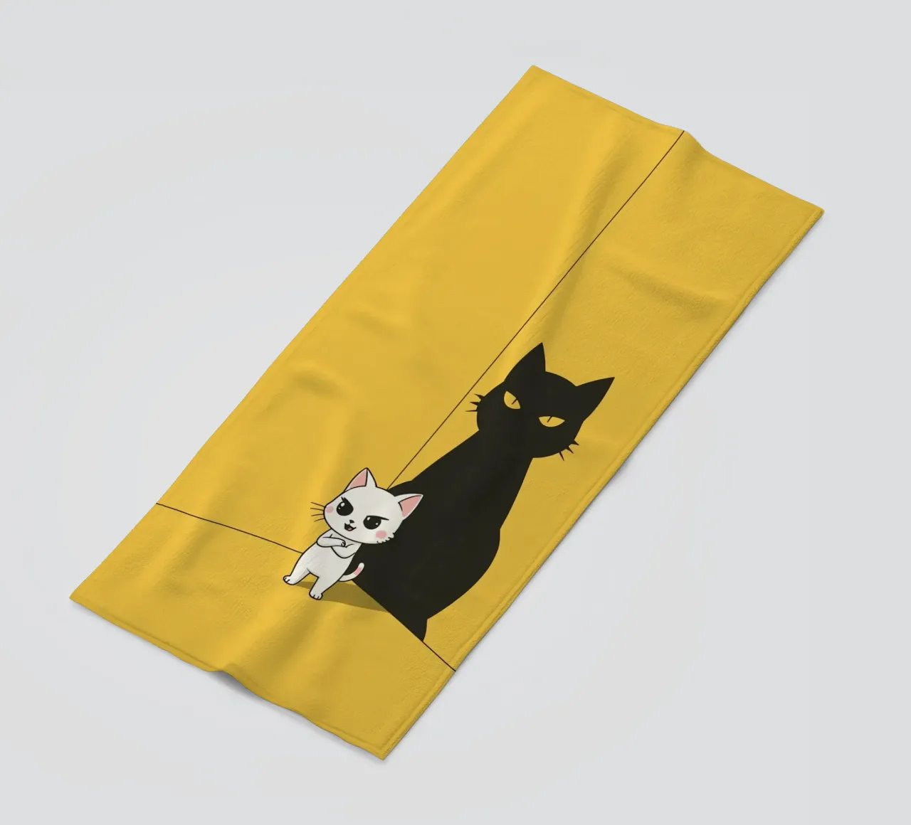 Chat blanc avec ombre noire dans un coin jaune serviette de plage de DesignDoodle