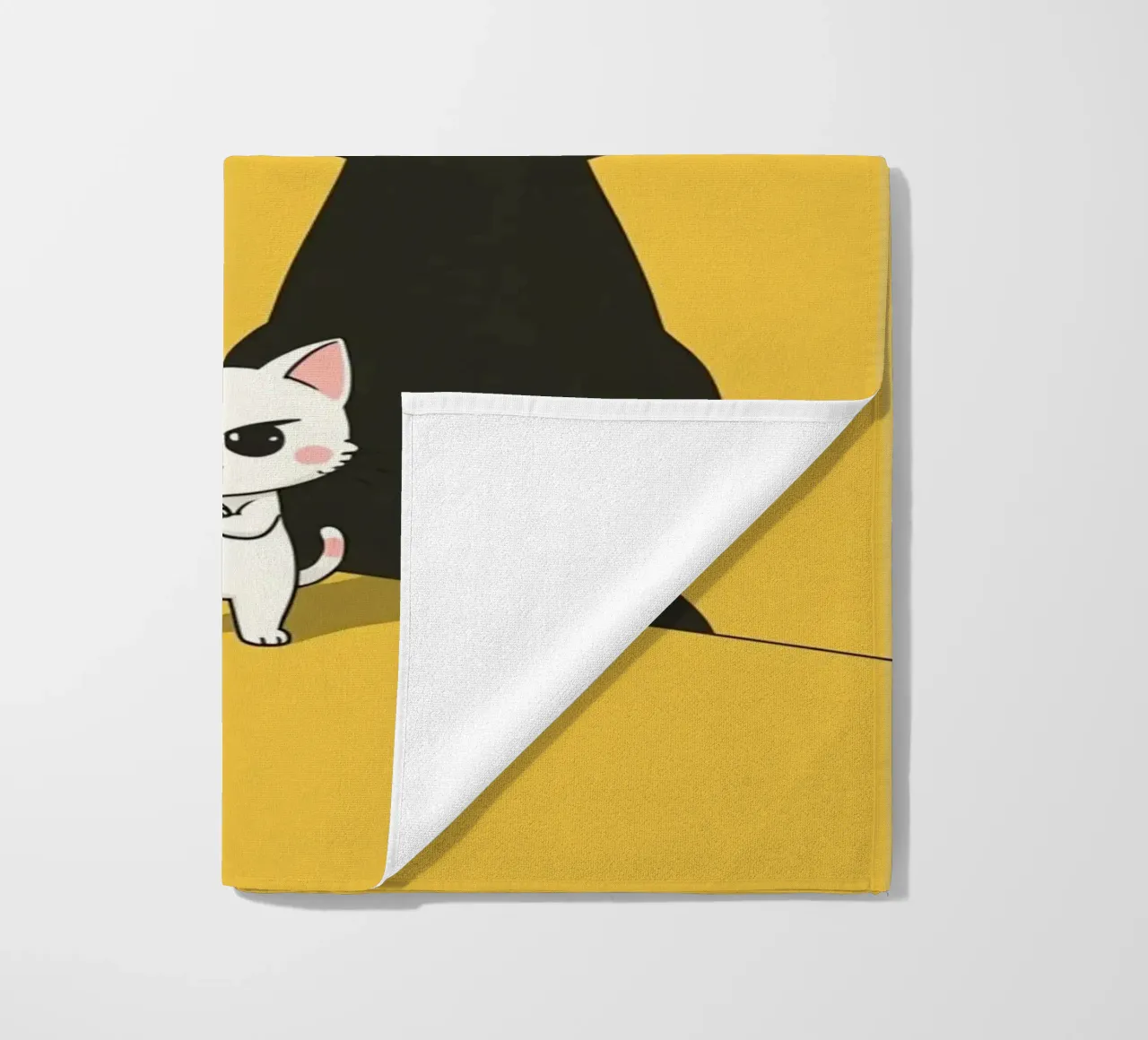 Chat blanc avec ombre noire dans un coin jaune serviette de plage de DesignDoodle