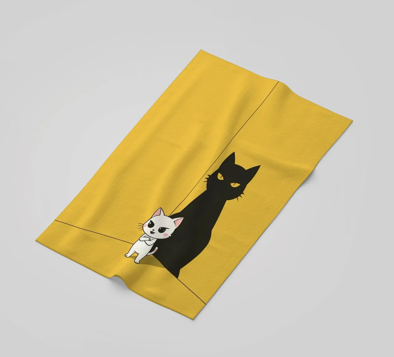 Chat blanc avec ombre noire dans un coin jaune serviette de plage de DesignDoodle