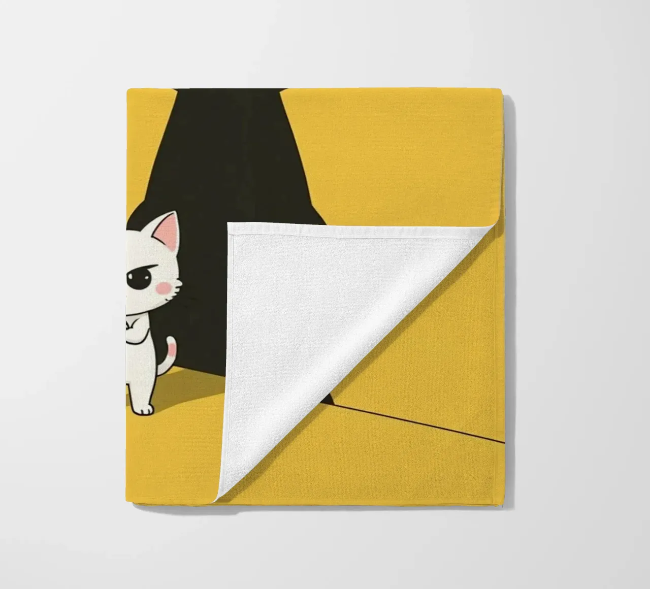 Chat blanc avec ombre noire dans un coin jaune serviette de plage de DesignDoodle