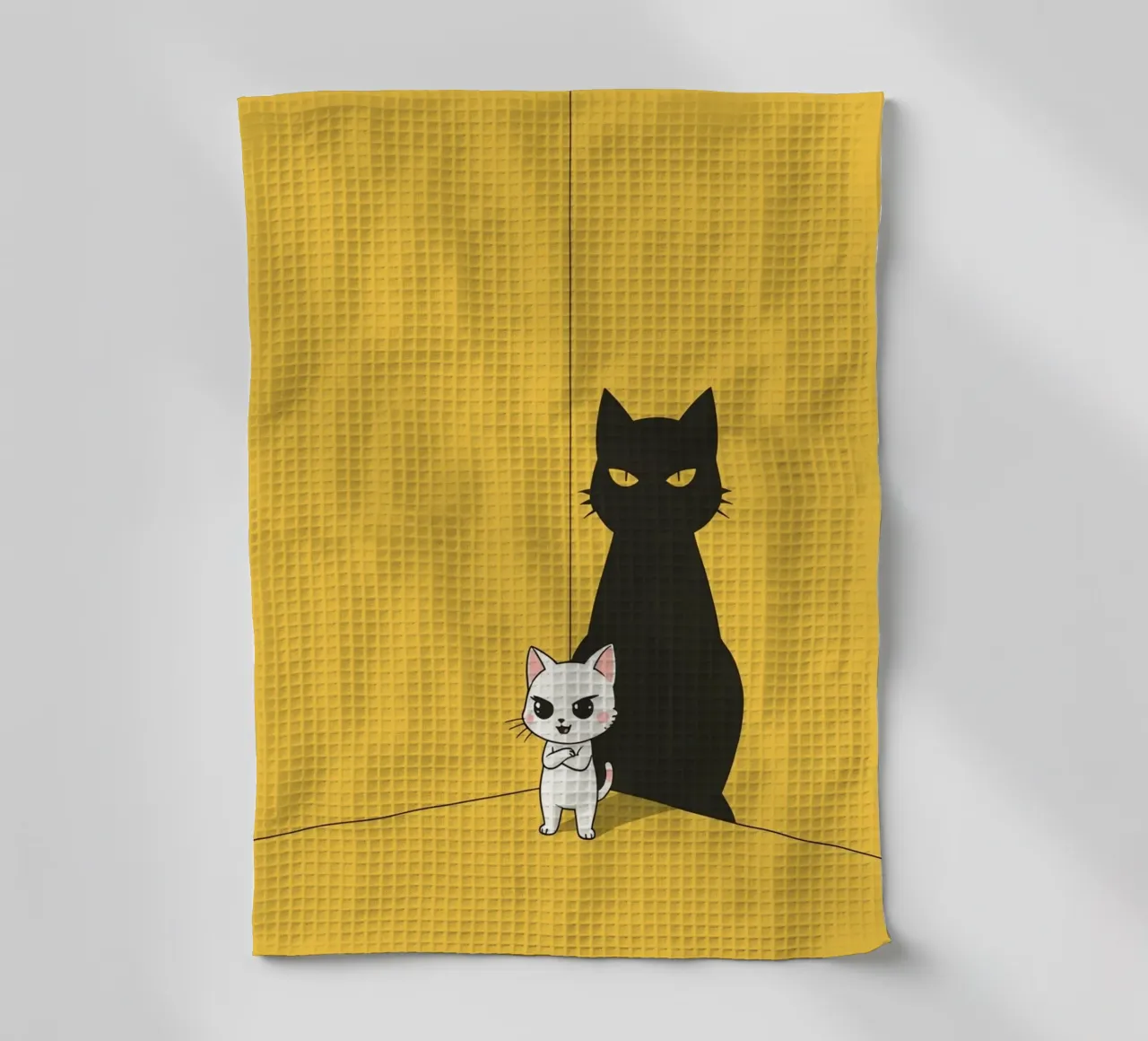 Chat blanc avec ombre noire dans un coin jaune torchon de DesignDoodle