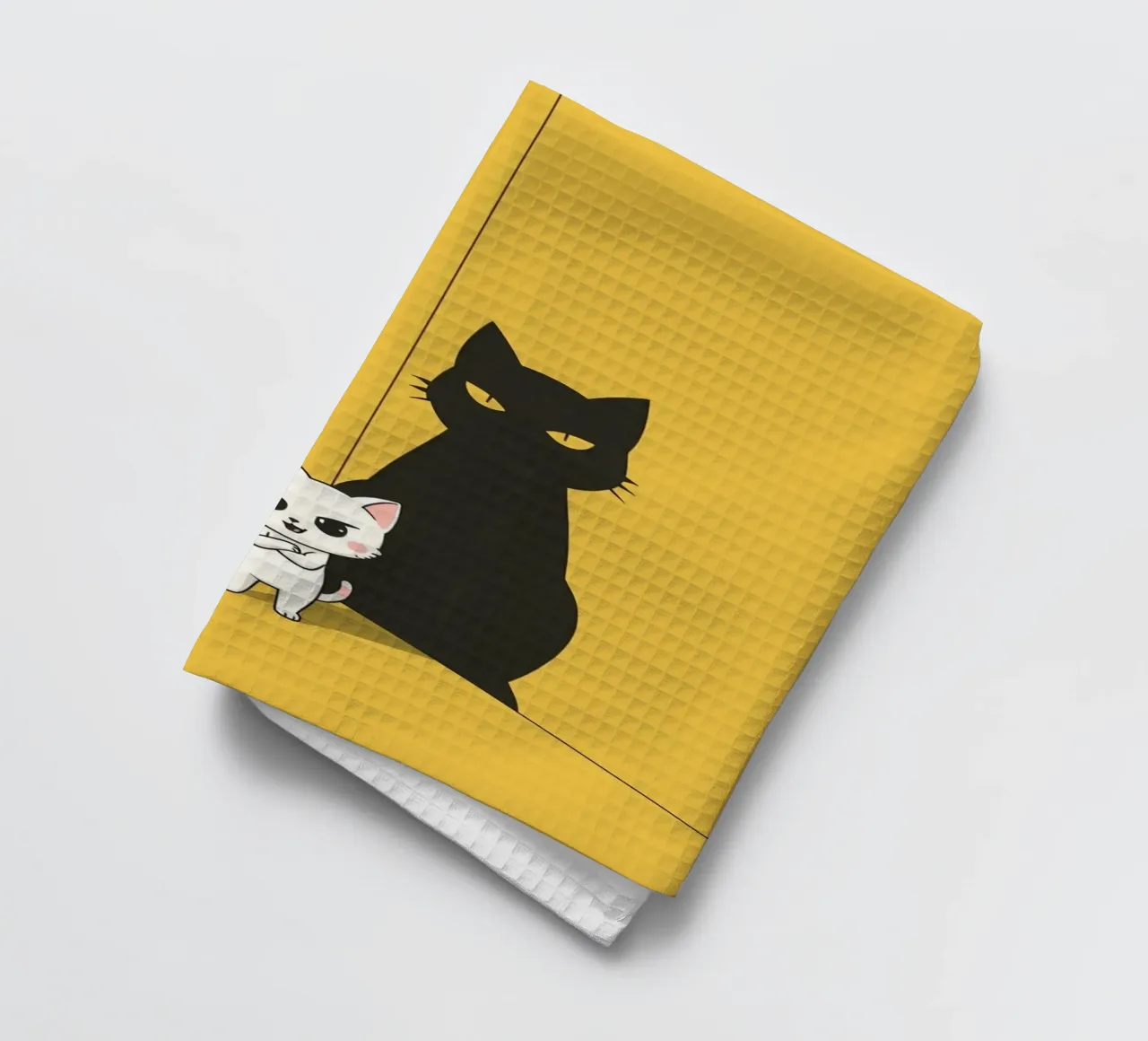 Chat blanc avec ombre noire dans un coin jaune torchon de DesignDoodle
