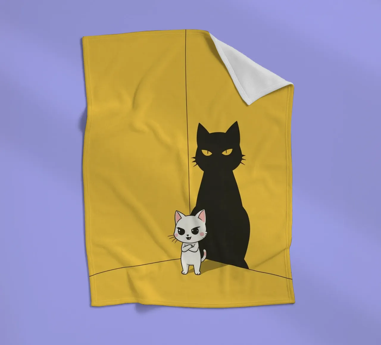 Chat blanc avec ombre noire dans un coin jaune plaid polaire de DesignDoodle