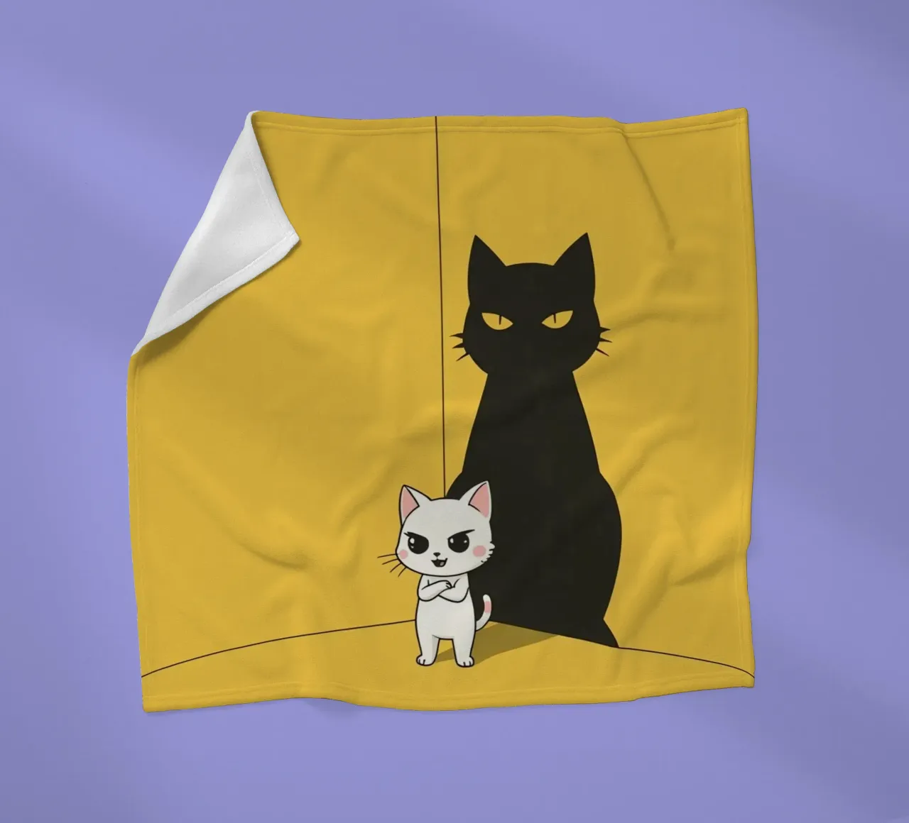 Chat blanc avec ombre noire dans un coin jaune plaid polaire de DesignDoodle
