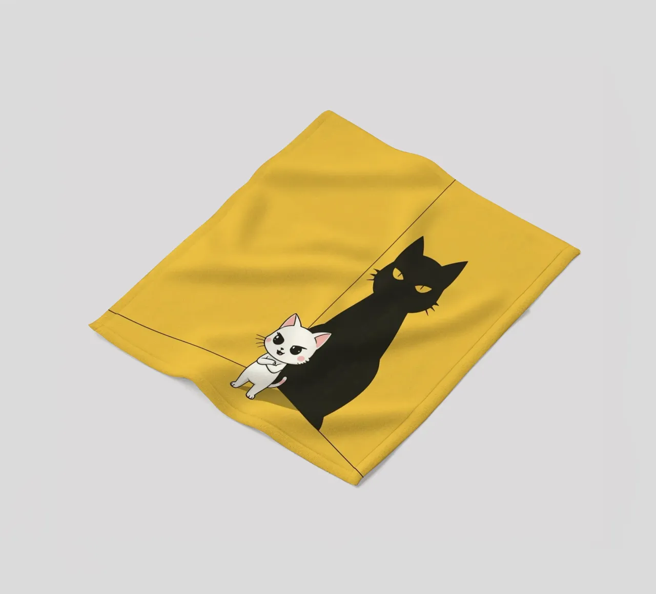 Chat blanc avec ombre noire dans un coin jaune plaid polaire de DesignDoodle