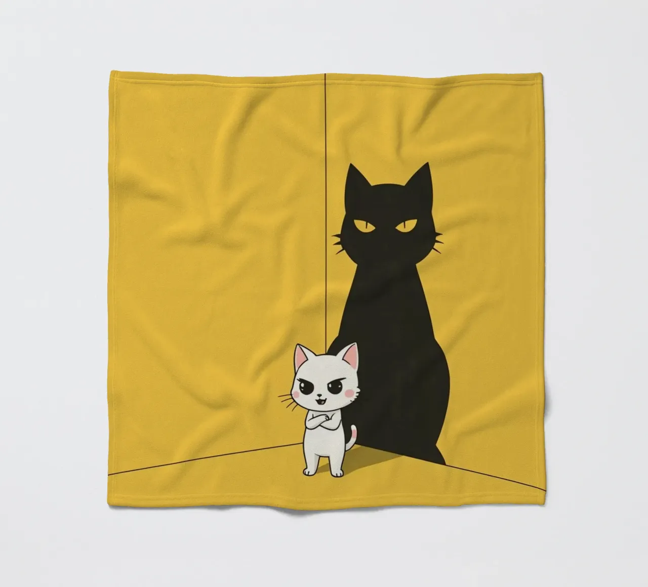 Chat blanc avec ombre noire dans un coin jaune plaid polaire de DesignDoodle