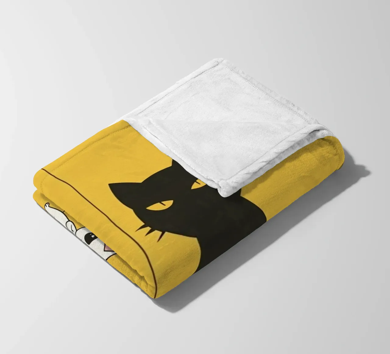 Chat blanc avec ombre noire dans un coin jaune plaid polaire de DesignDoodle