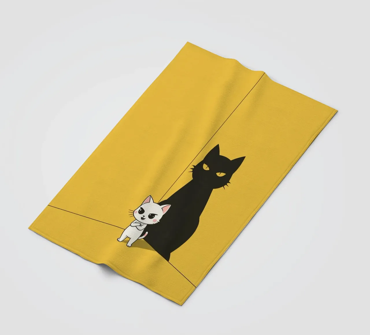 Chat blanc avec ombre noire dans un coin jaune plaid polaire de DesignDoodle