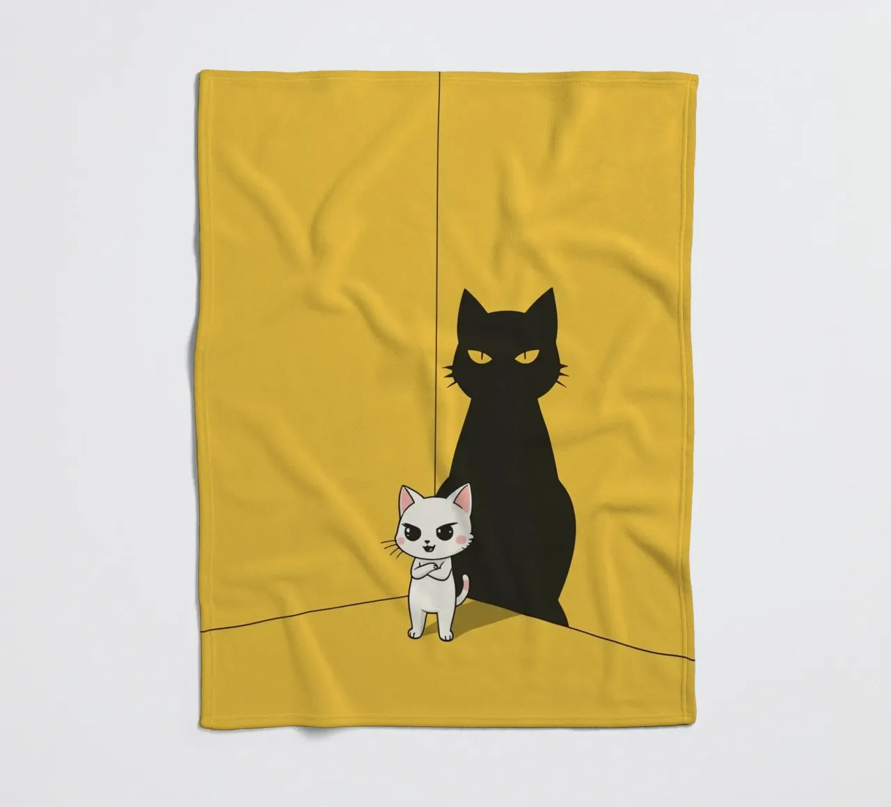 Chat blanc avec ombre noire dans un coin jaune plaid polaire de DesignDoodle