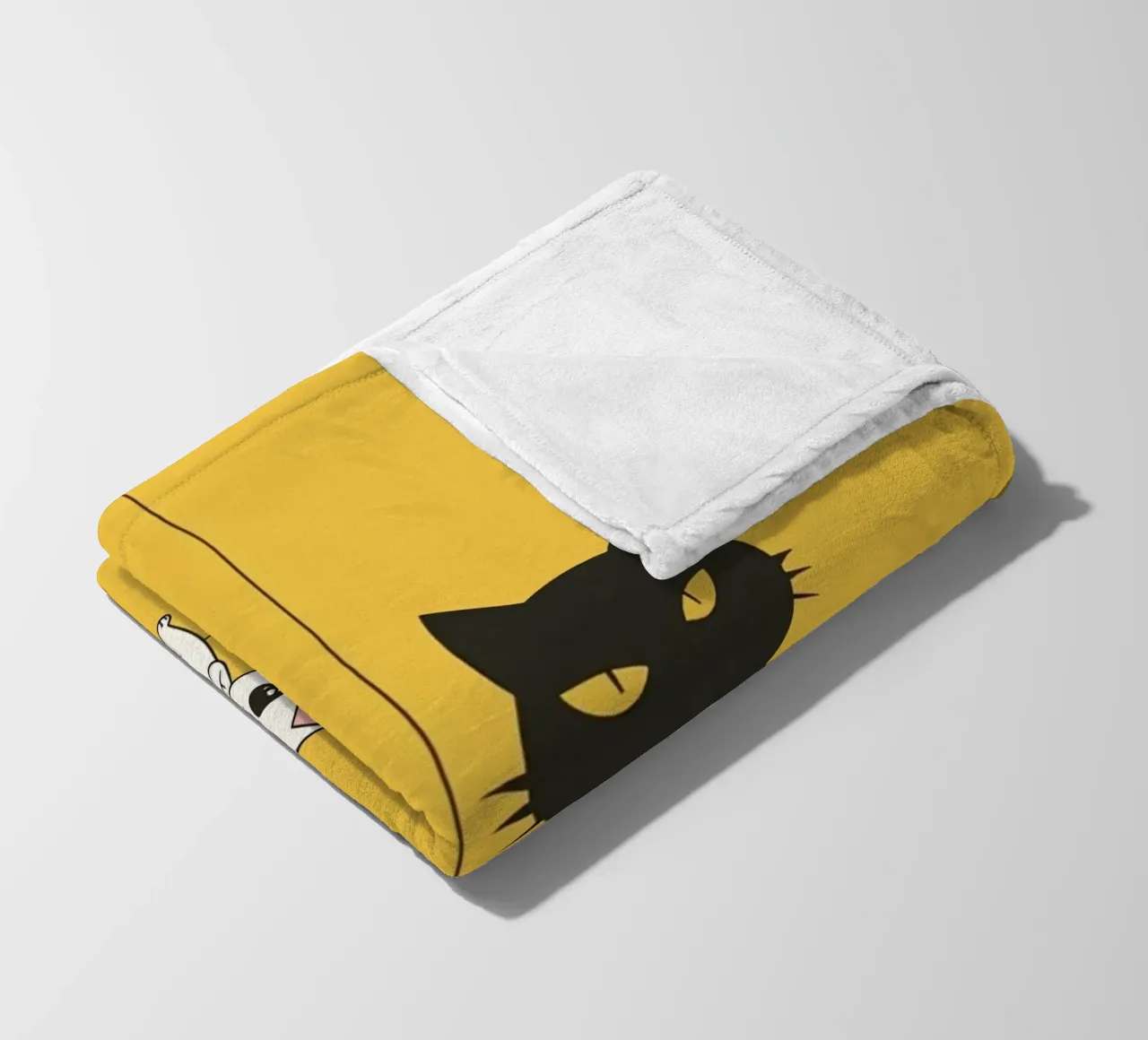 Chat blanc avec ombre noire dans un coin jaune plaid polaire de DesignDoodle