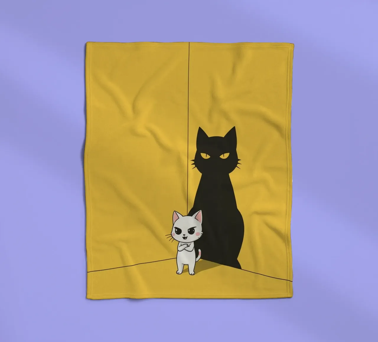 Chat blanc avec ombre noire dans un coin jaune plaid polaire de DesignDoodle