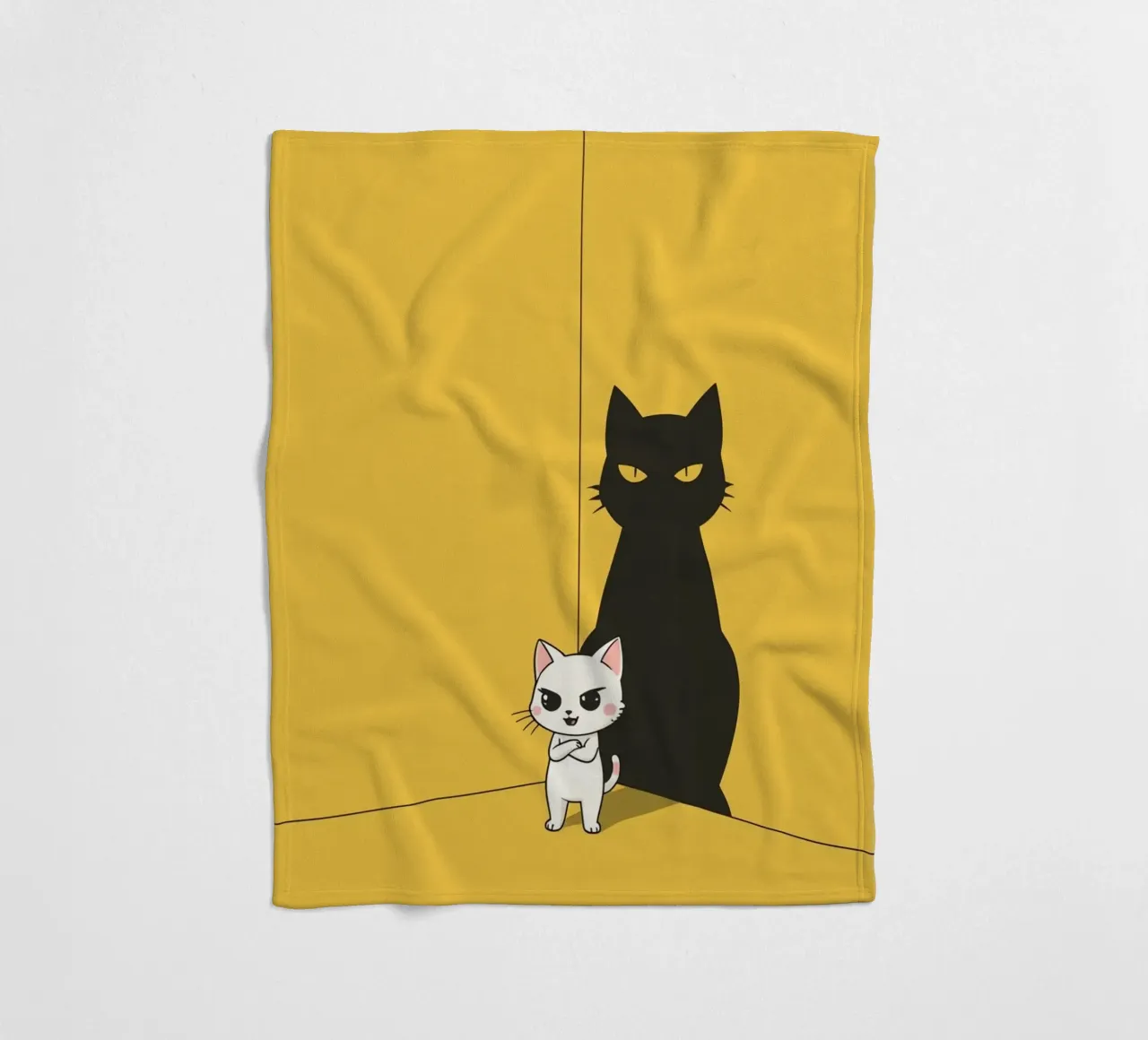 Chat blanc avec ombre noire dans un coin jaune plaid polaire de DesignDoodle