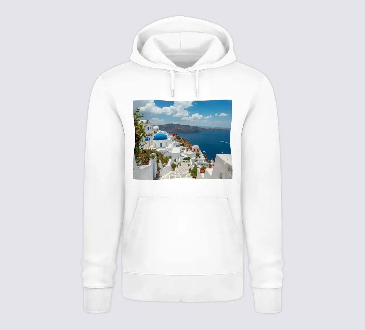 Edificios encalados y camino de piedra en Santorini sudadera con capucha de DesignDoodle