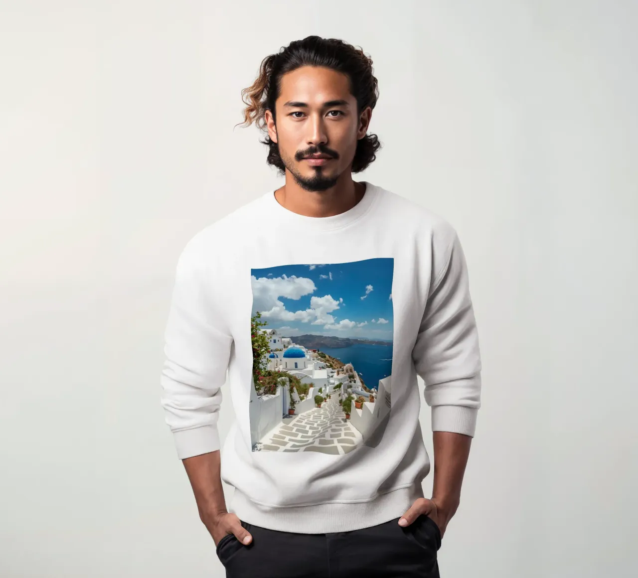 Whitewashed Buildings and Stone Pathway in Santorini sweatshirt by DesignDoodle