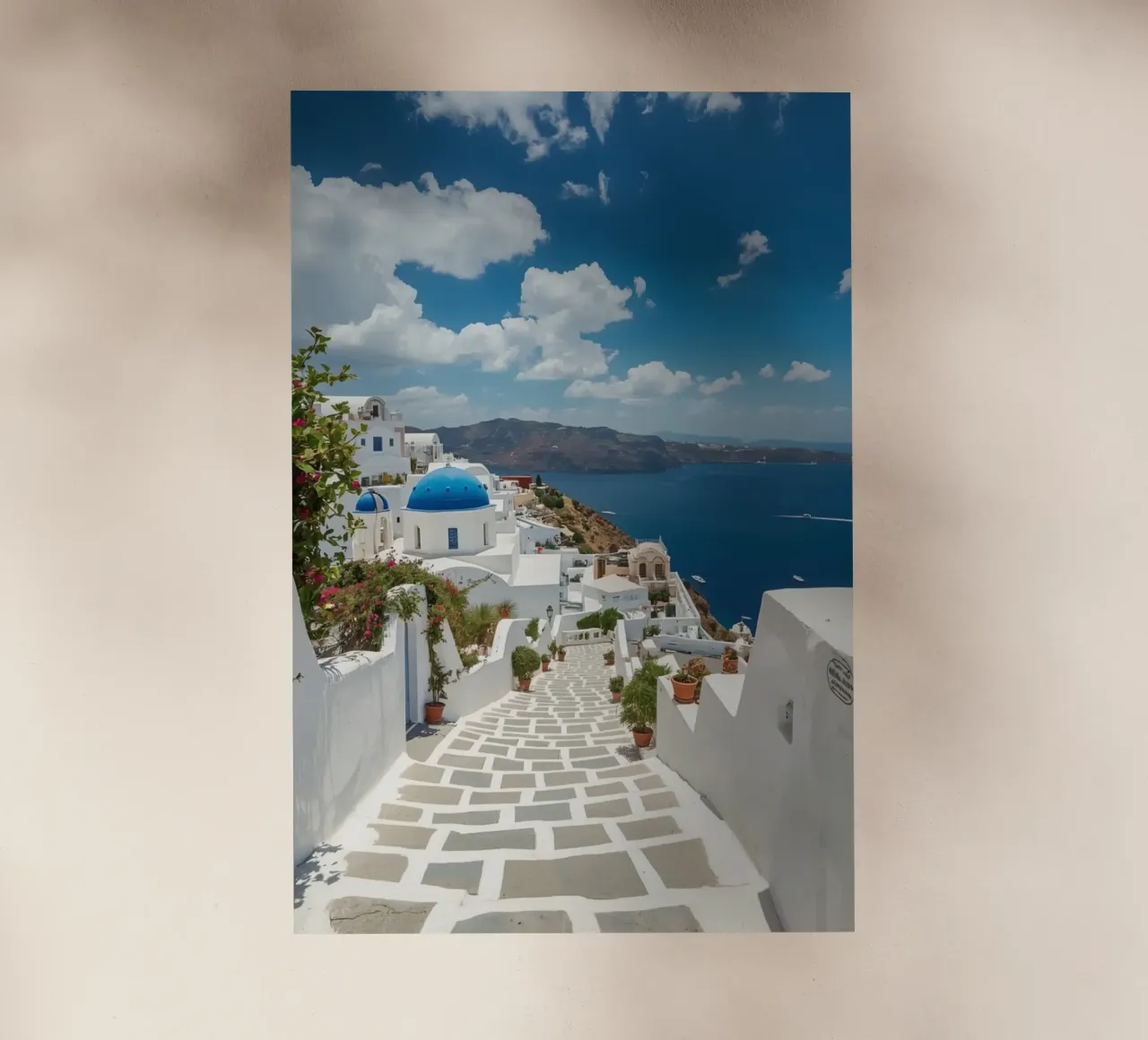 Whitewashed Buildings and Stone Pathway in Santorini backlit film by DesignDoodle