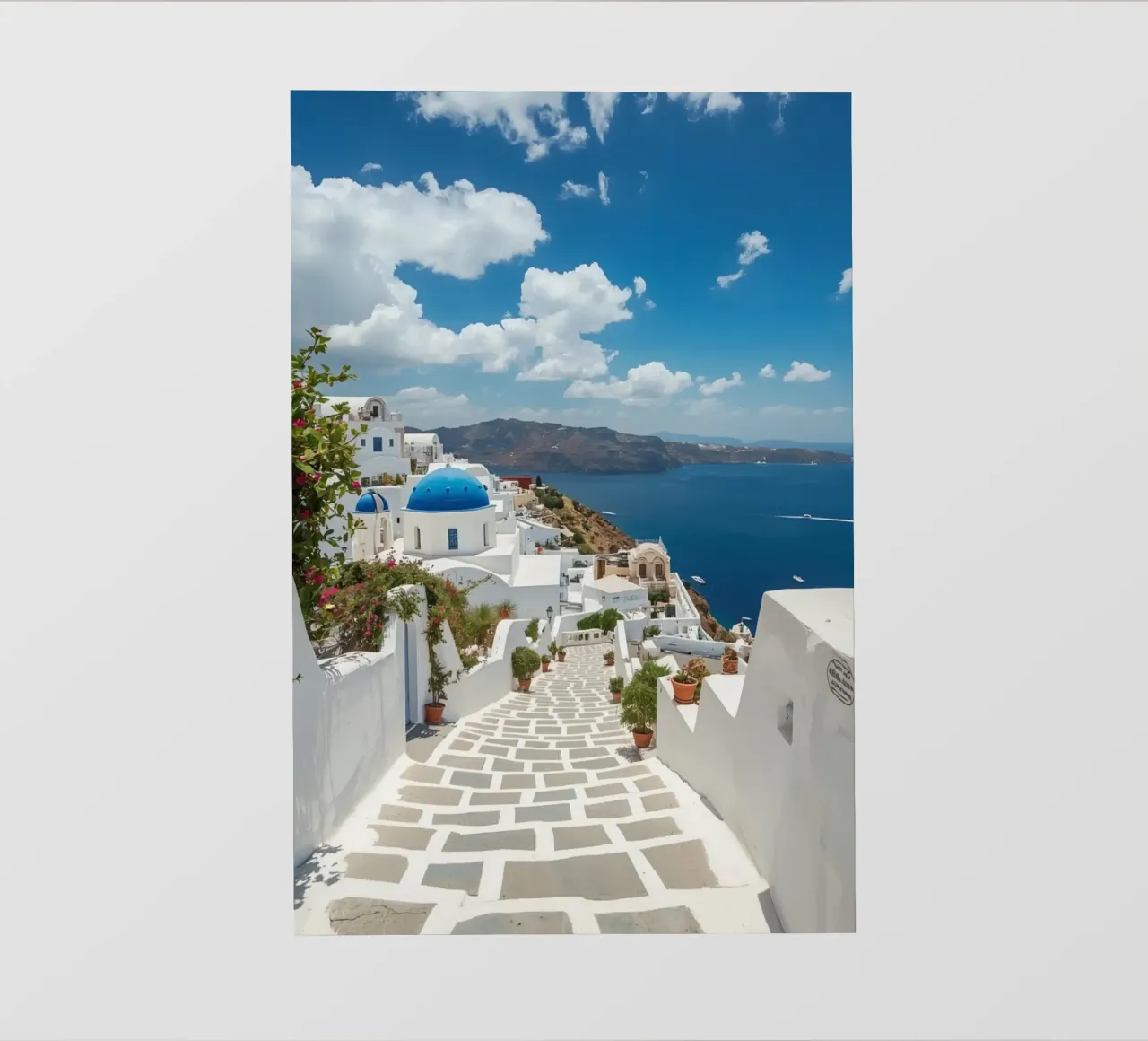 Whitewashed Buildings and Stone Pathway in Santorini backlit film by DesignDoodle