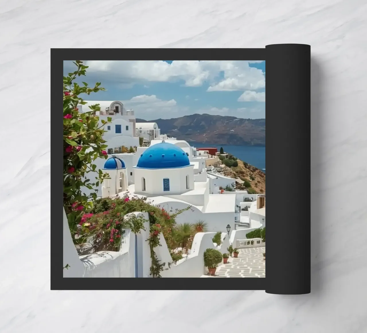 Whitewashed Buildings and Stone Pathway in Santorini doormat by DesignDoodle