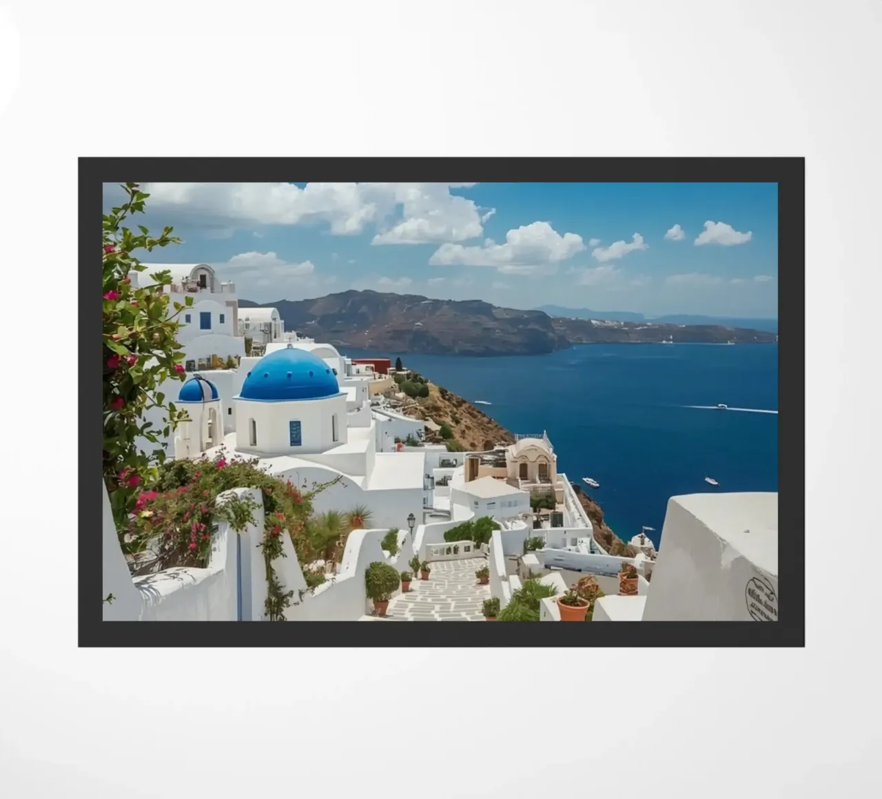 Whitewashed Buildings and Stone Pathway in Santorini doormat by DesignDoodle