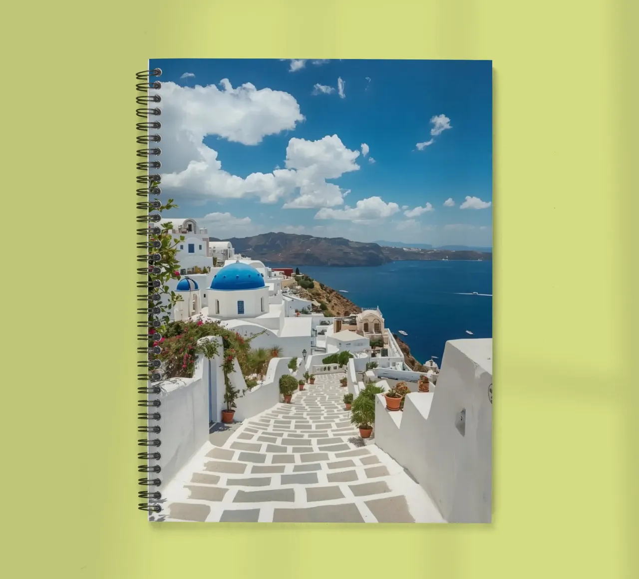Whitewashed Buildings and Stone Pathway in Santorini spiral notebook by DesignDoodle