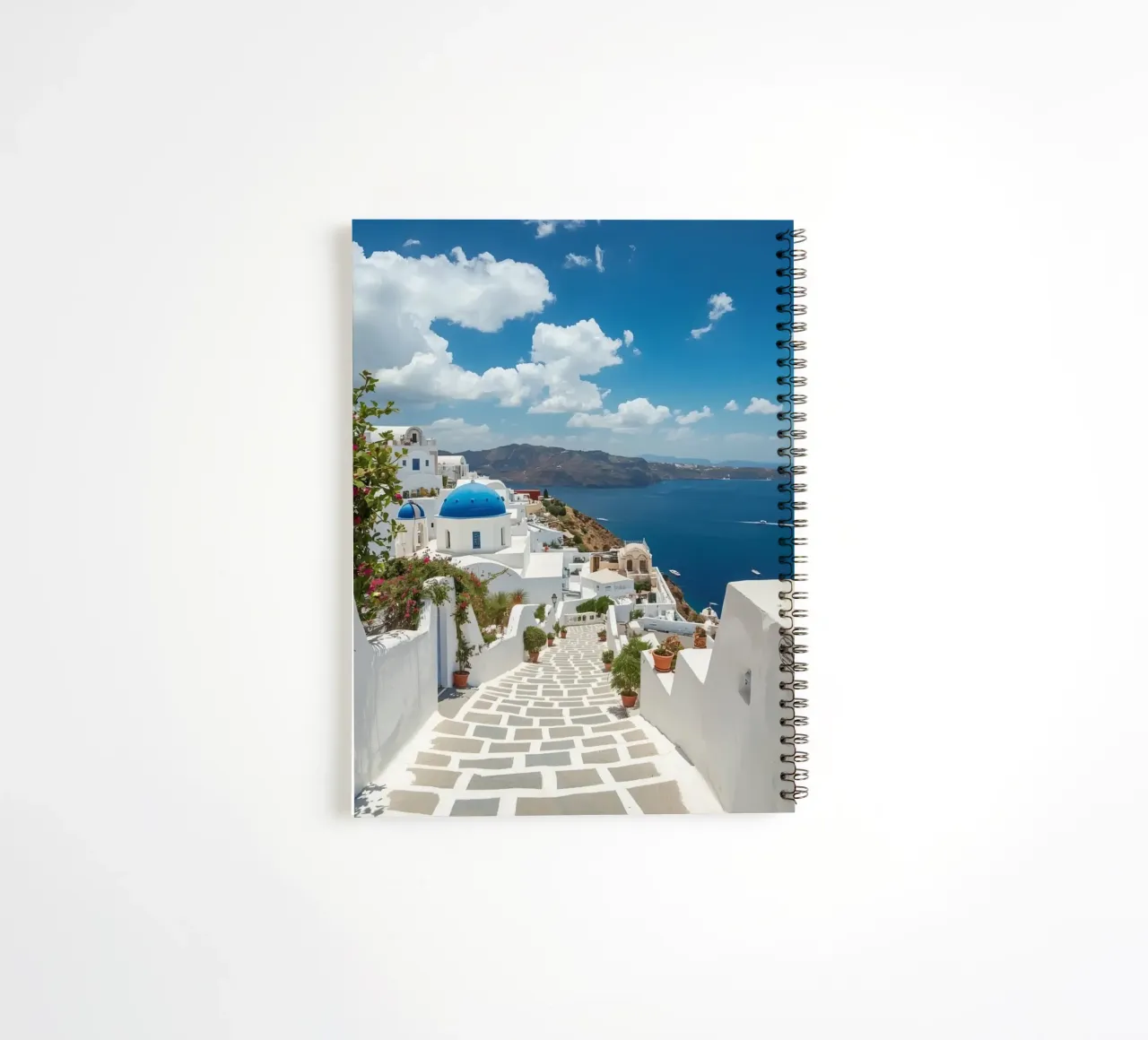 Whitewashed Buildings and Stone Pathway in Santorini spiral notebook by DesignDoodle