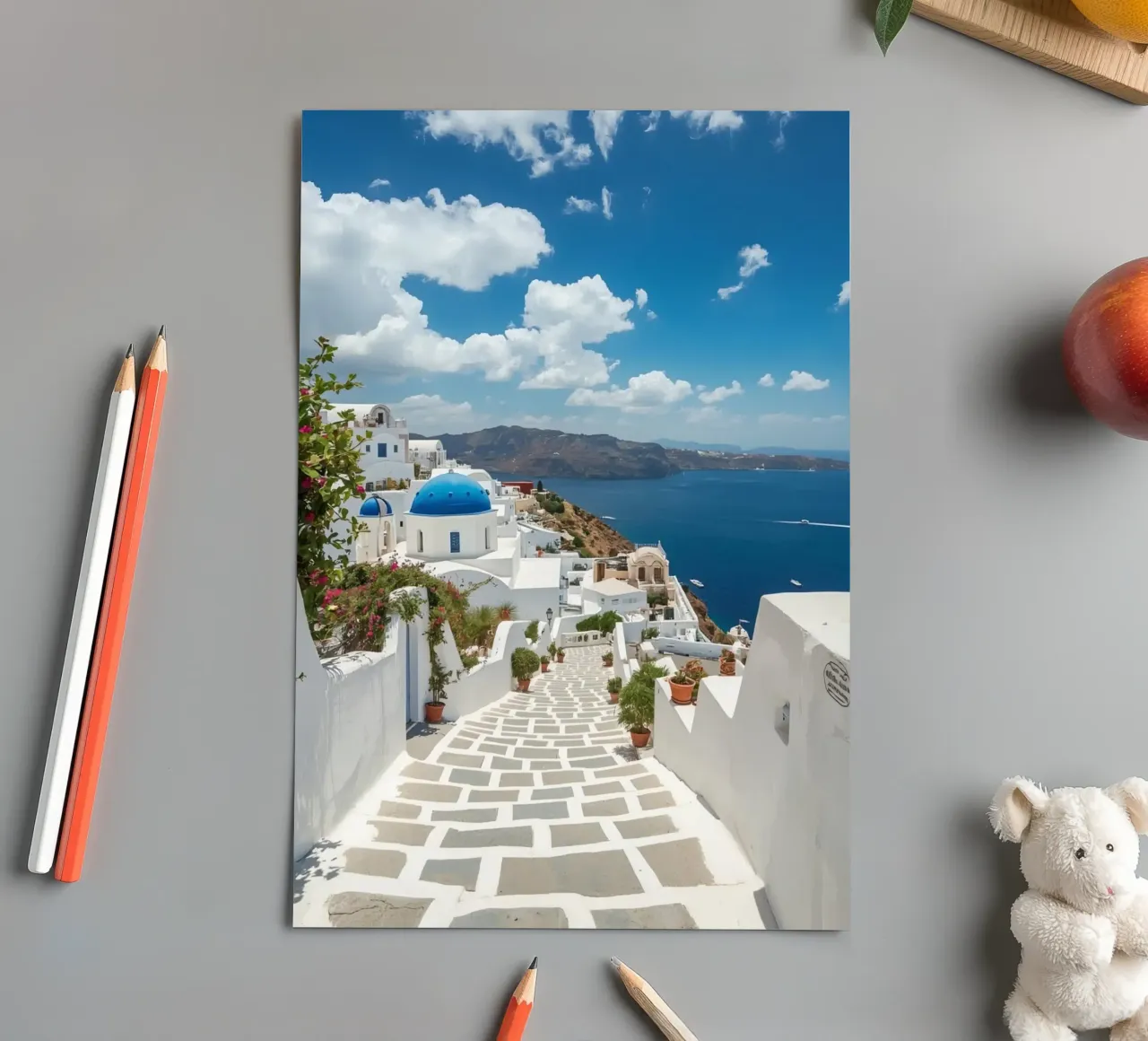 Weiß getünchte Gebäude und Steinpfade auf Santorin Stickerbogen von DesignDoodle
