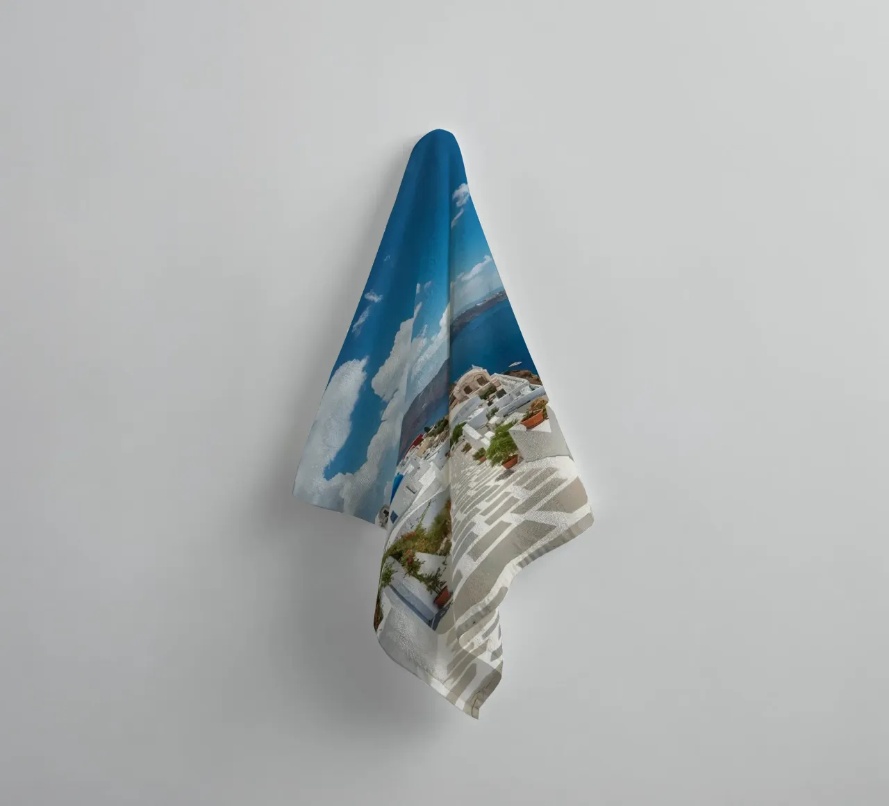 Whitewashed Buildings and Stone Pathway in Santorini towel by DesignDoodle