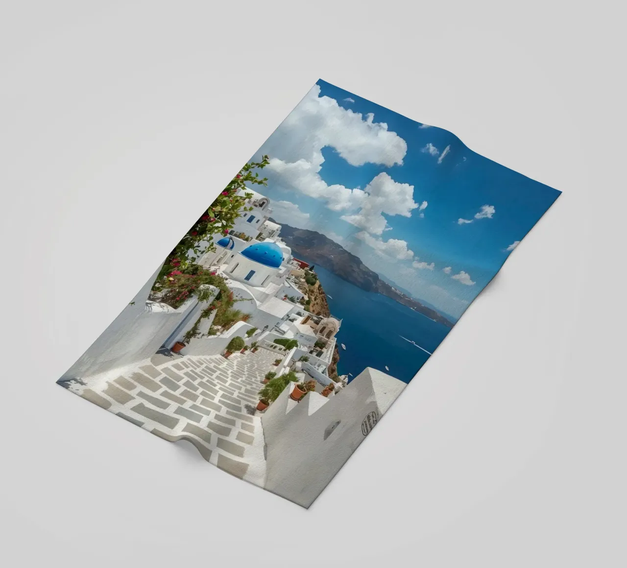 Whitewashed Buildings and Stone Pathway in Santorini beach towel by DesignDoodle