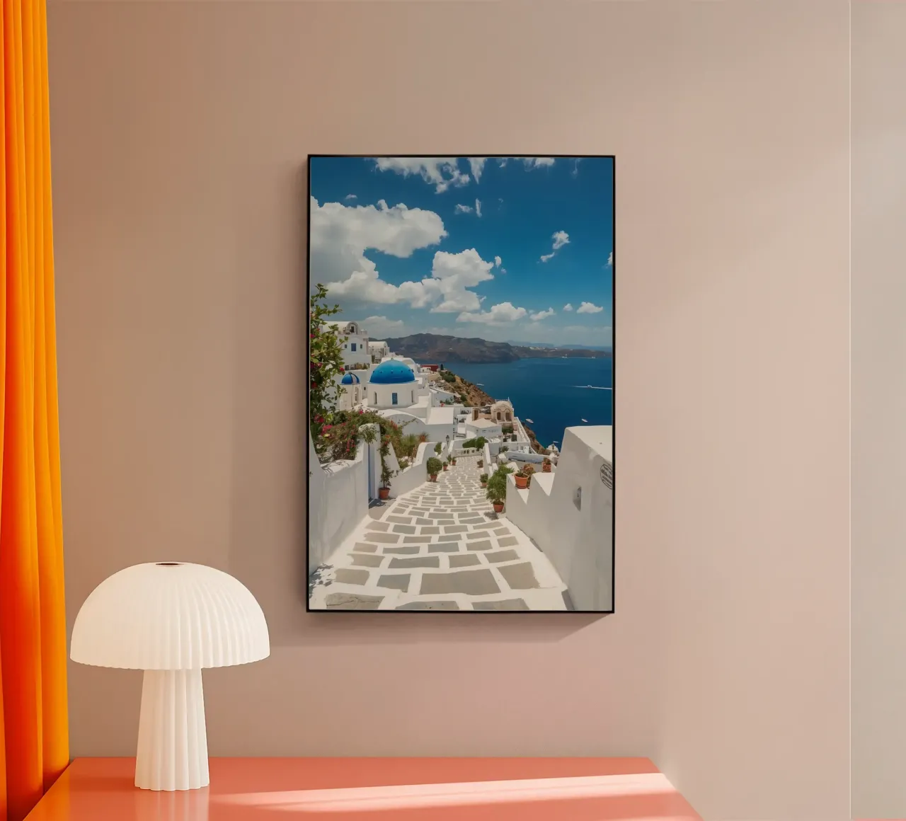 Edifici imbiancati e sentiero di pietra a Santorini plexiglass da DesignDoodle