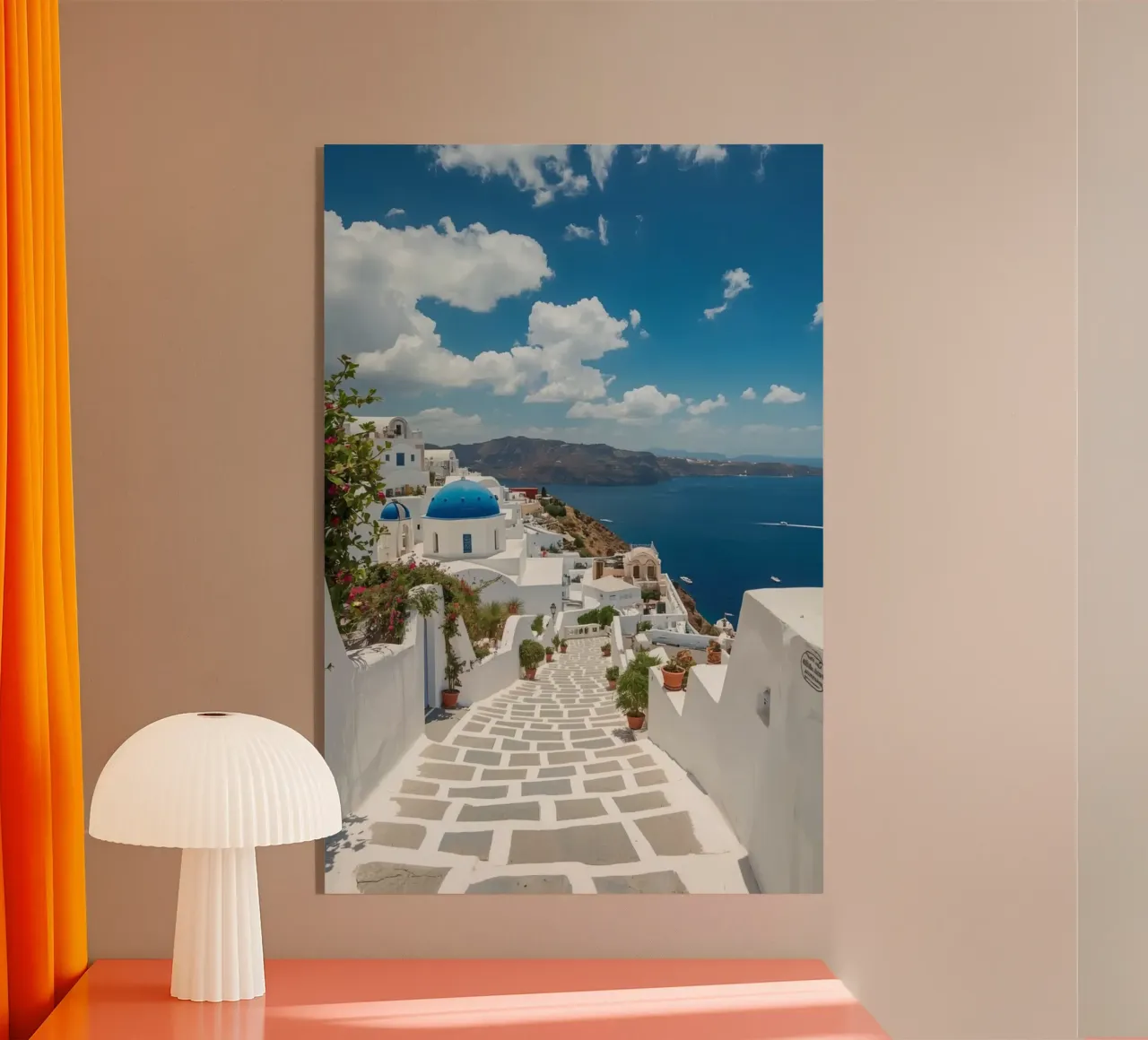 Edifici imbiancati e sentiero di pietra a Santorini plexiglass da DesignDoodle