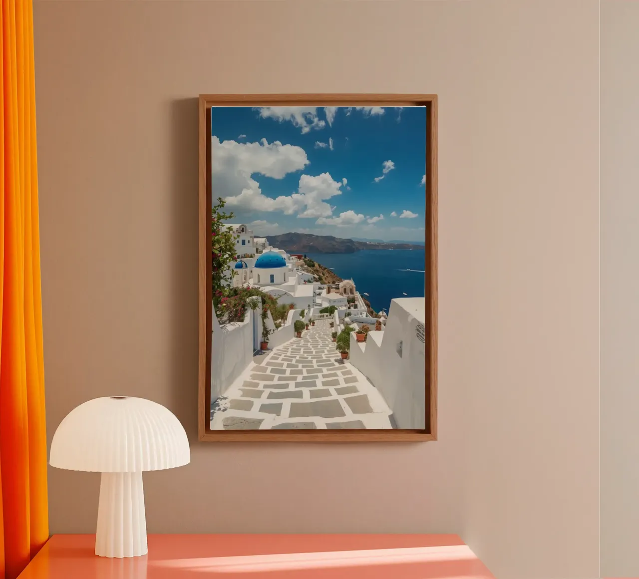 Whitewashed Buildings and Stone Pathway in Santorini canvas by DesignDoodle