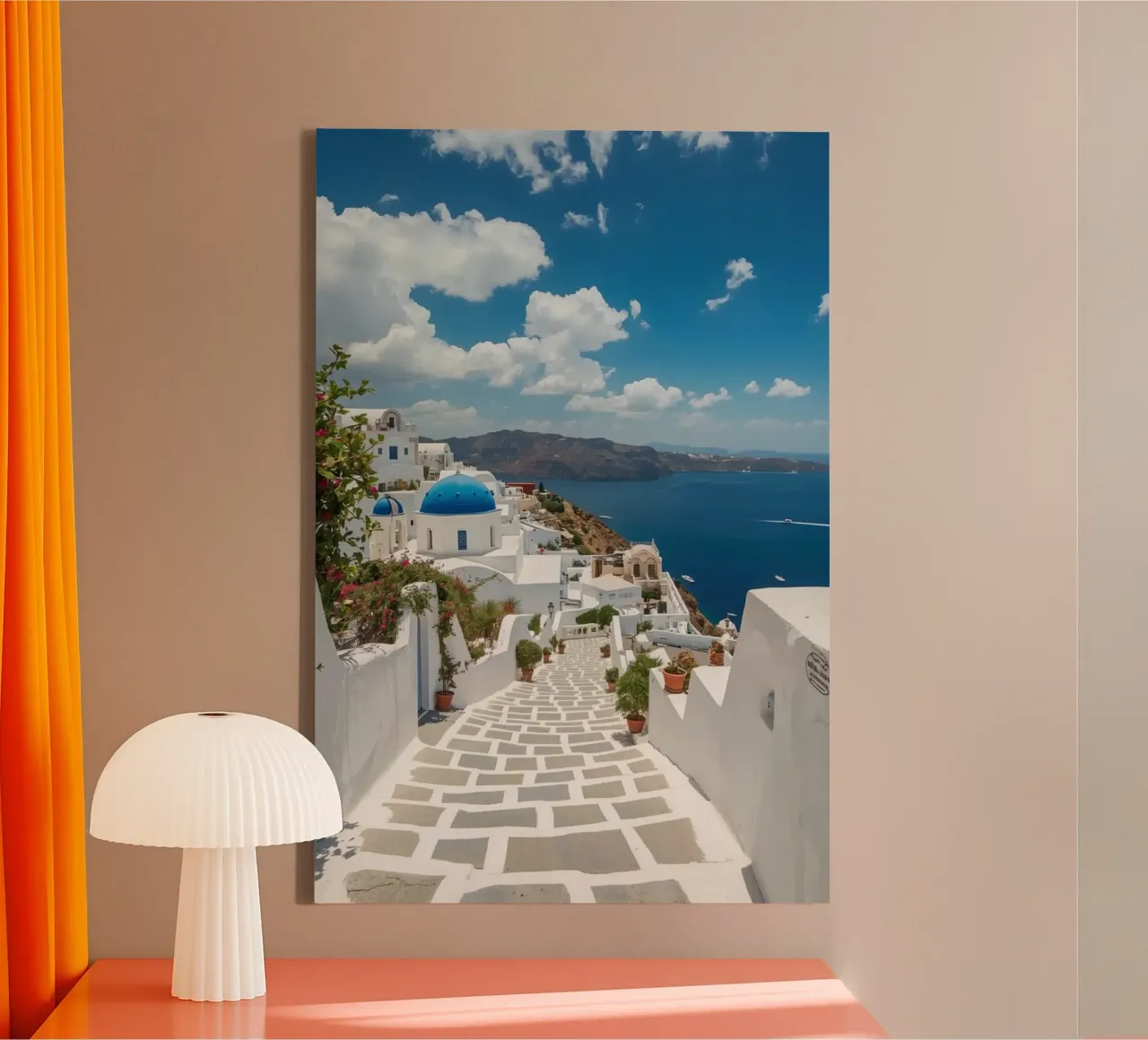 Whitewashed Buildings and Stone Pathway in Santorini canvas by DesignDoodle