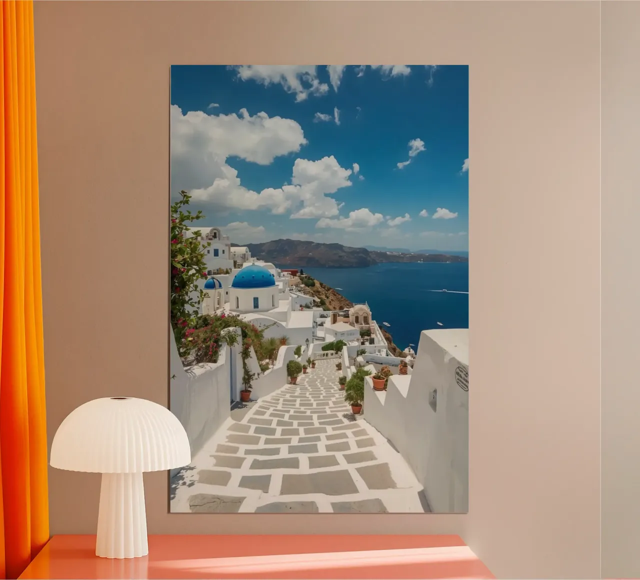 Weiß getünchte Gebäude und Steinpfade auf Santorin Hahnemühle von DesignDoodle