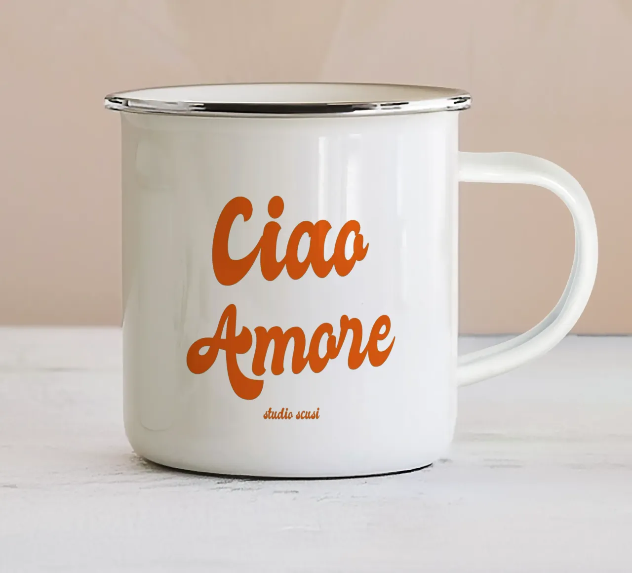 Ciao Amore rosso retro - italienisch verspielt tazza in smalto da studio scusi