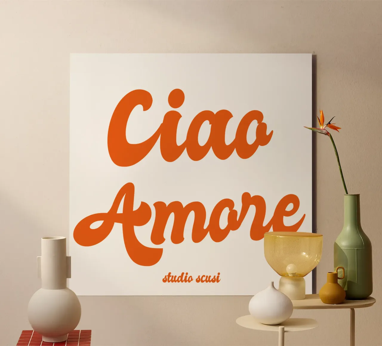 Ciao Amore rosso retro - italienisch verspielt alluminio dibond da studio scusi