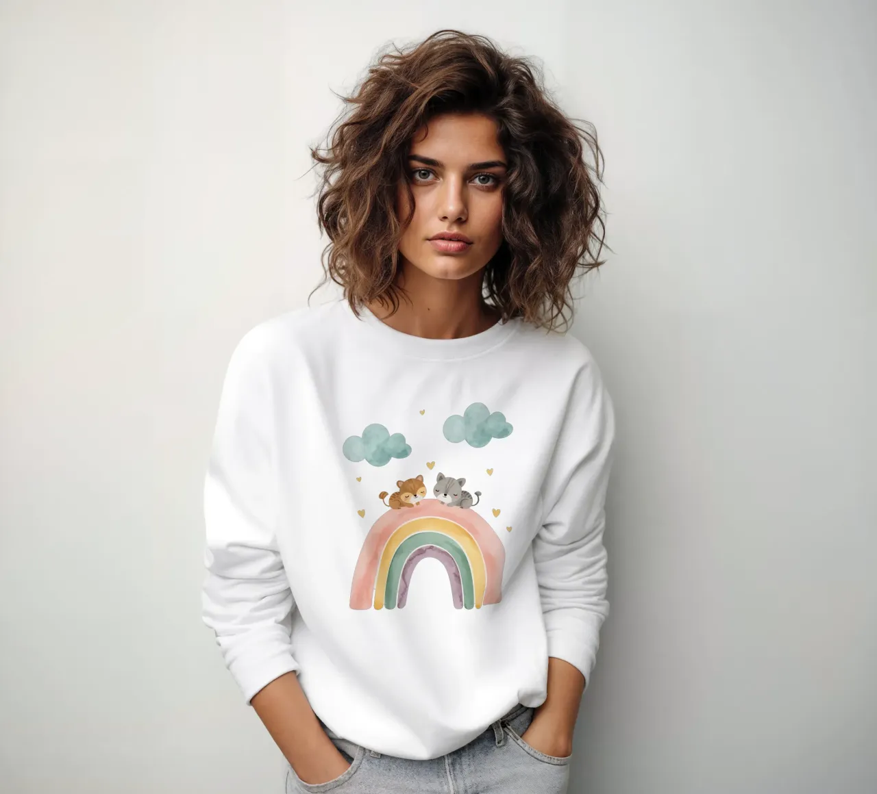 Due simpatici gatti felici che dormono su un arcobaleno felpa da DesignDoodle
