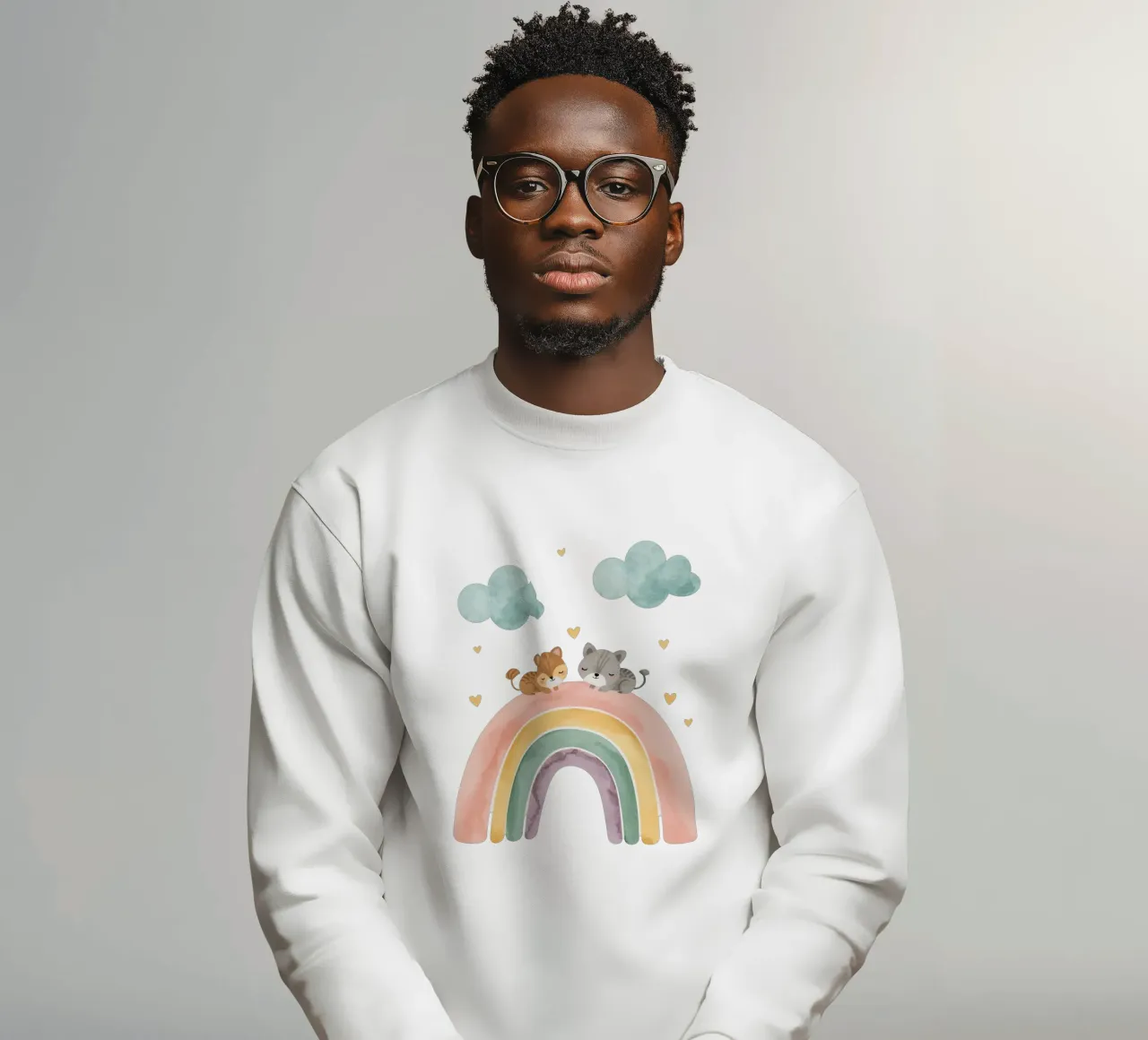 Due simpatici gatti felici che dormono su un arcobaleno felpa da DesignDoodle