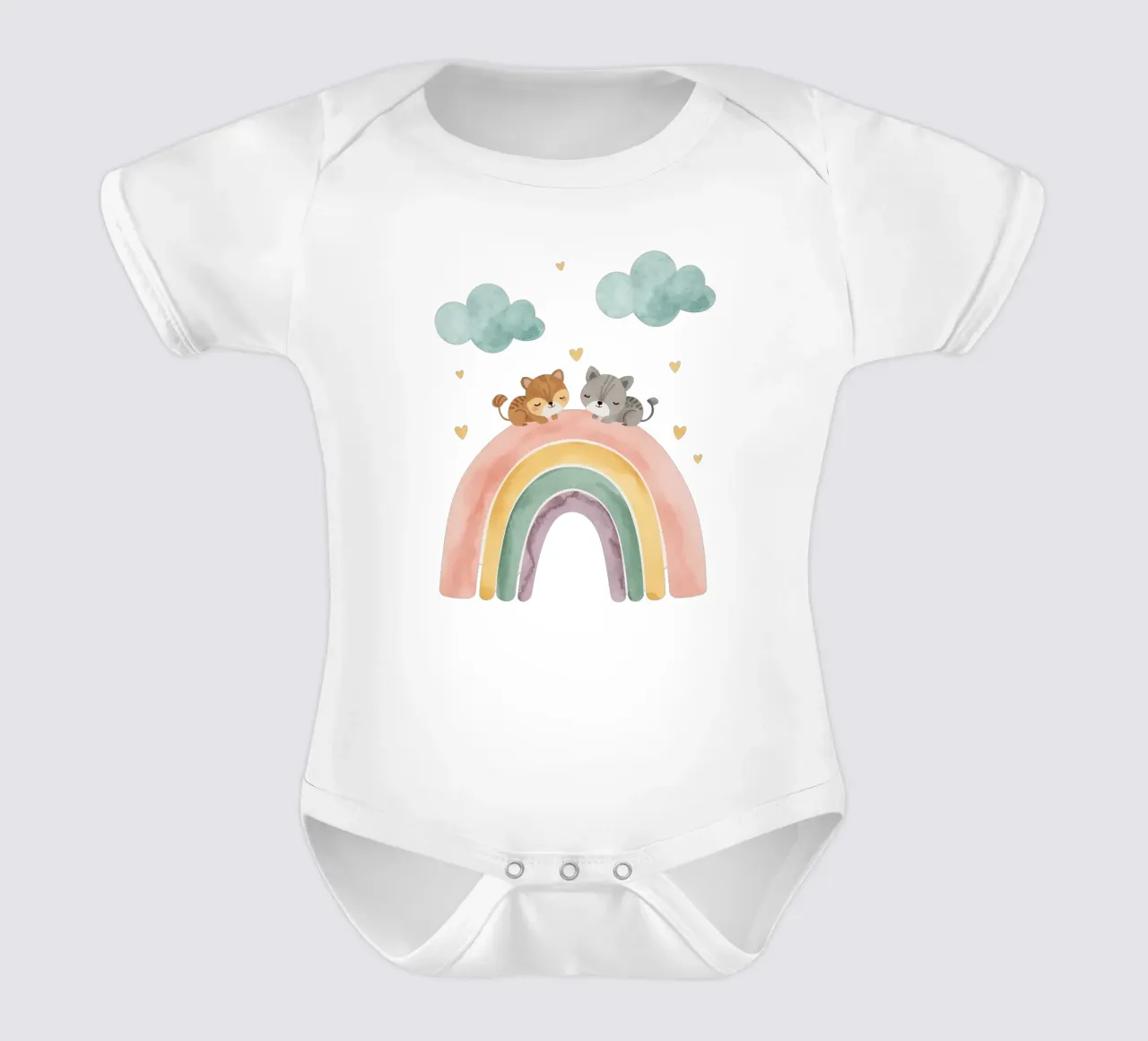 Due simpatici gatti felici che dormono su un arcobaleno body neonato maniche corte da DesignDoodle